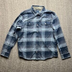 Prana Flannel Shirt Mens XL Blue Plaid Organic Cotton Long Sleeve Button Down